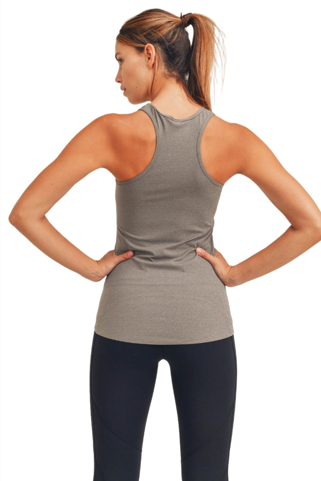 Mono B Marled Raw Hem Tank Top AT-A066 - Peanut - Back View