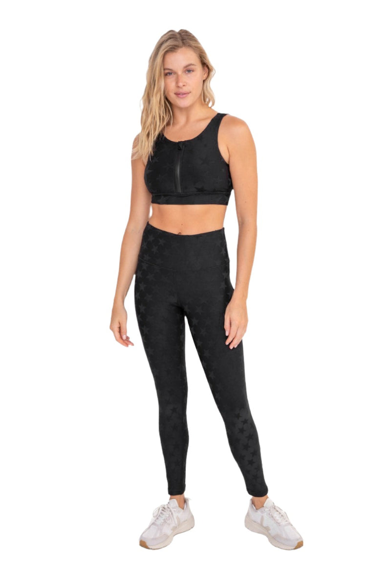 Mono B Seeing Stars Zip Sports Bra AT-A0667 Plus Too - Black - Front Full View