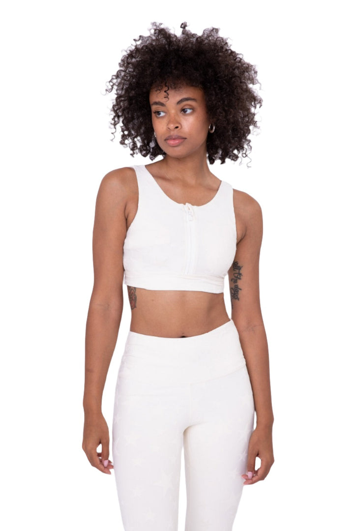 Mono B Seeing Stars Zip Sports Bra AT-A0667 Plus Too - Natural - Front View