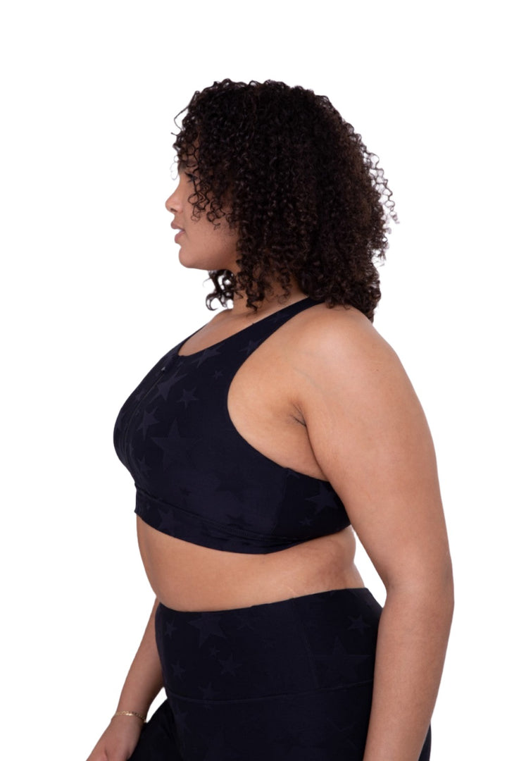 Mono B Seeing Stars Zip Sports Bra AT-A0667 Plus Too - Black - Side View