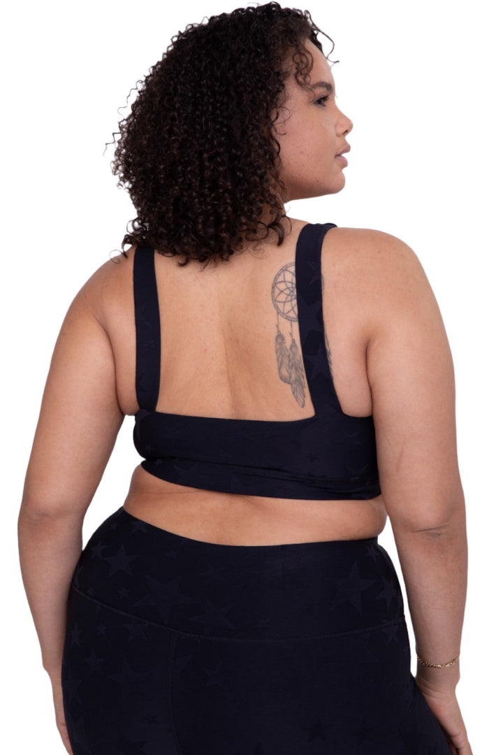 Mono B Seeing Stars Zip Sports Bra AT-A0667 Plus Too - Black - Back View