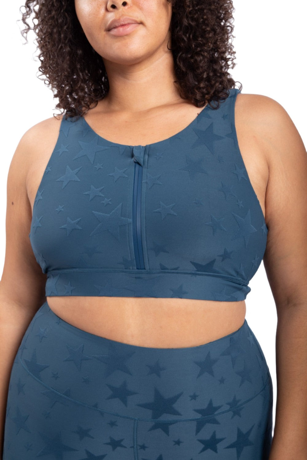 Mono B Seeing Stars Zip Sports Bra AT-A0667 Plus Too - Midnight Navy - Rear View