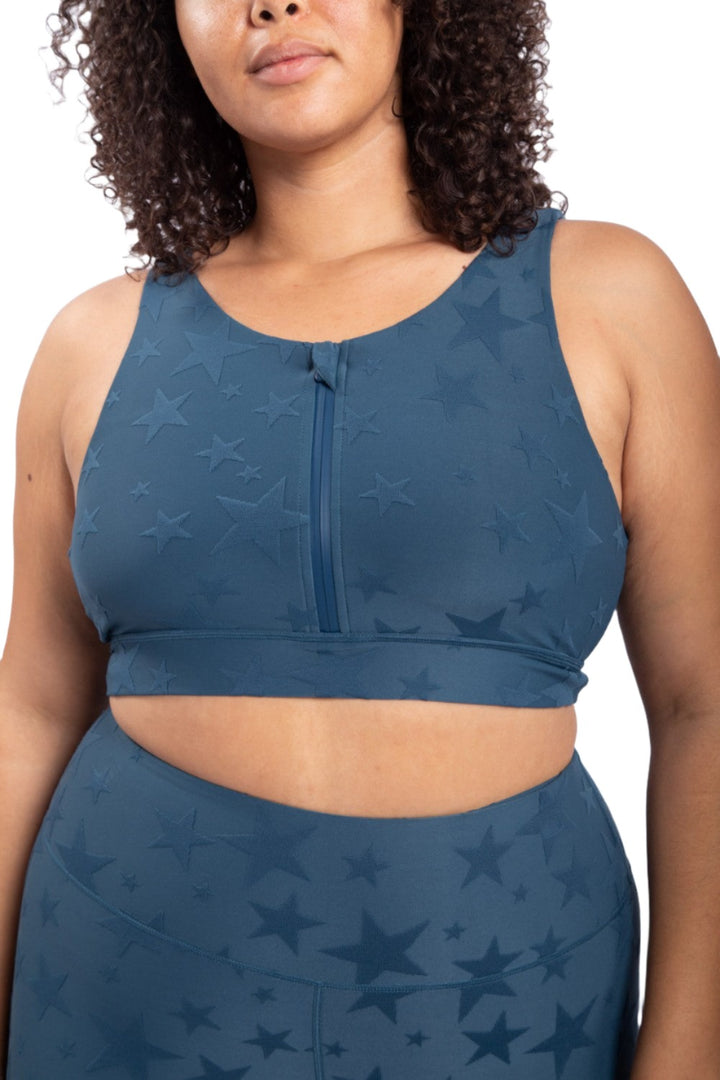 Mono B Seeing Stars Zip Sports Bra AT-A0667 Plus Too - Midnight Navy - Rear View