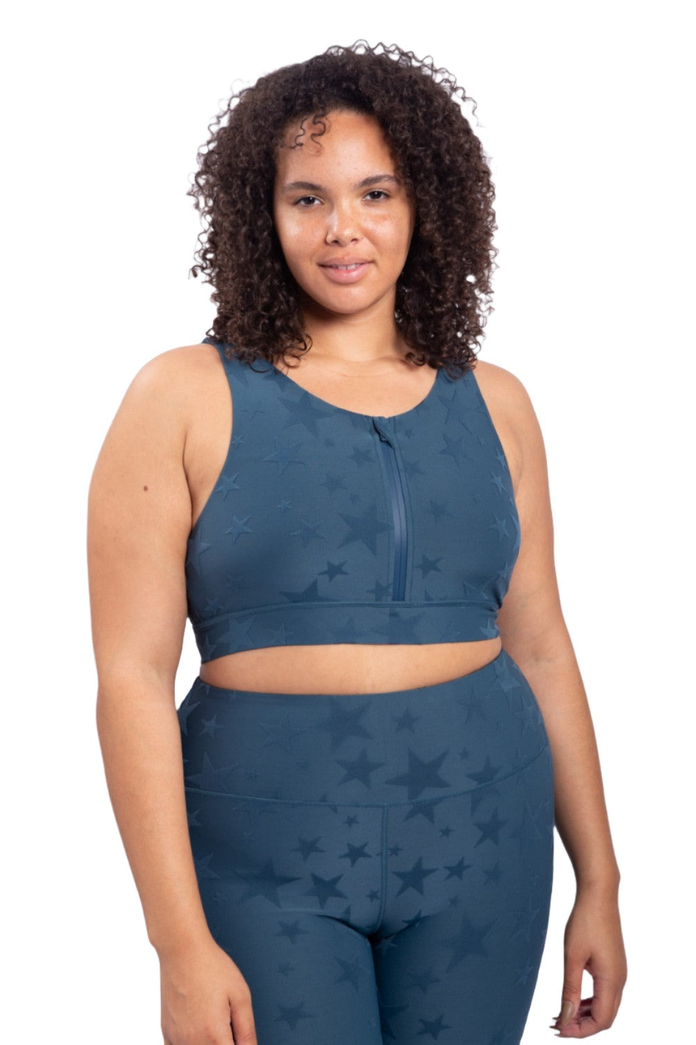 Mono B Seeing Stars Zip Sports Bra AT-A0667 Plus Too - Midnight Navy - Front View