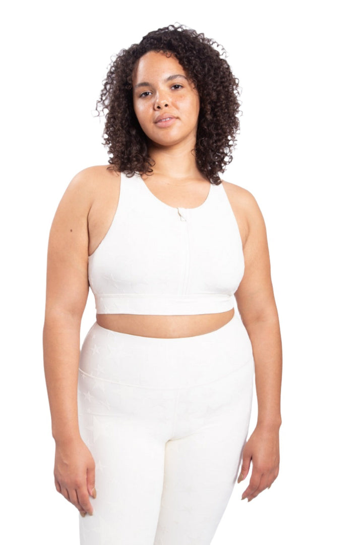 Mono B Seeing Stars Zip Sports Bra AT-A0667 Plus Too - Natural - Front View