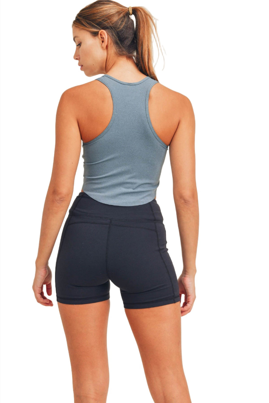 Mono B Marled Raw Hem Crop Top AT-A067 - Lake - Back View