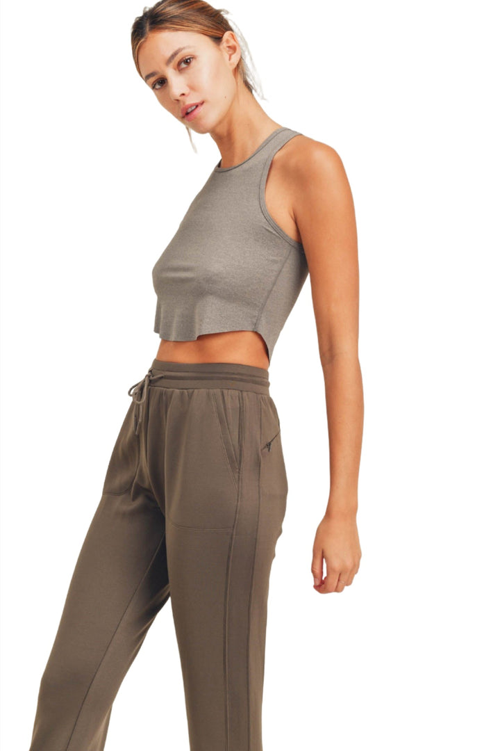 Mono B Marled Raw Hem Crop Top AT-A067 - Peanut - Side View
