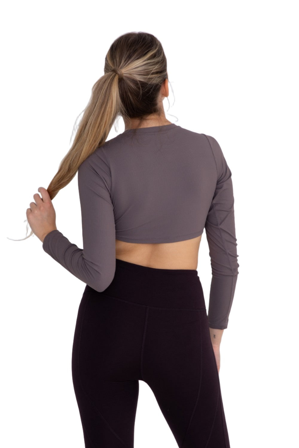 Mono B Long Sleeve Crop Top AT-A0691 - Cocoa - Back View