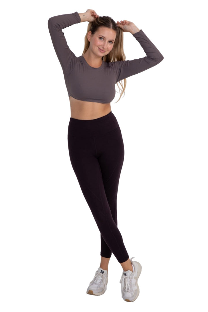 Mono B Long Sleeve Crop Top AT-A0691 - Cocoa - Front Full View