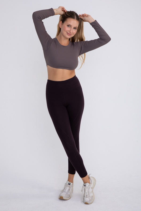 Mono B Long Sleeve Crop Top AT-A0691 - Cocoa - Front Full View