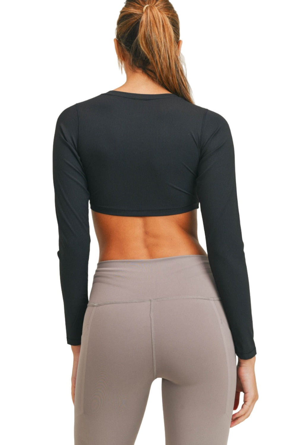 Mono B Long Sleeve Crop Top AT-A0691 - Black - Back View