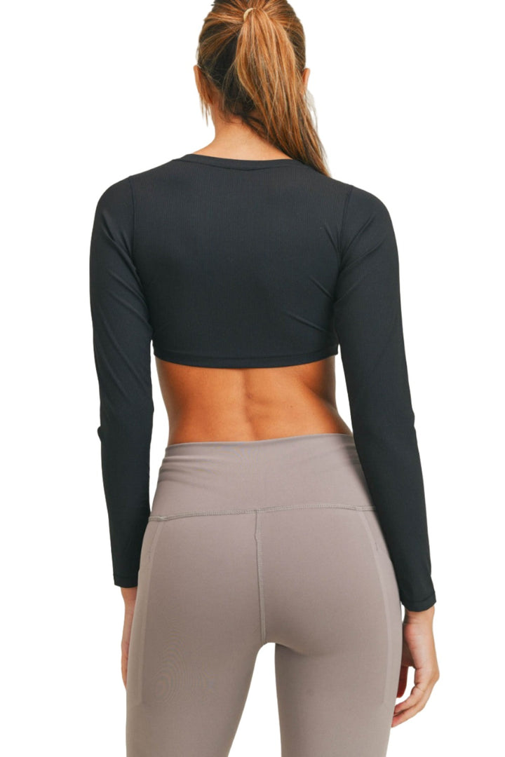 Mono B Long Sleeve Crop Top AT-A0691 - Black - Back View