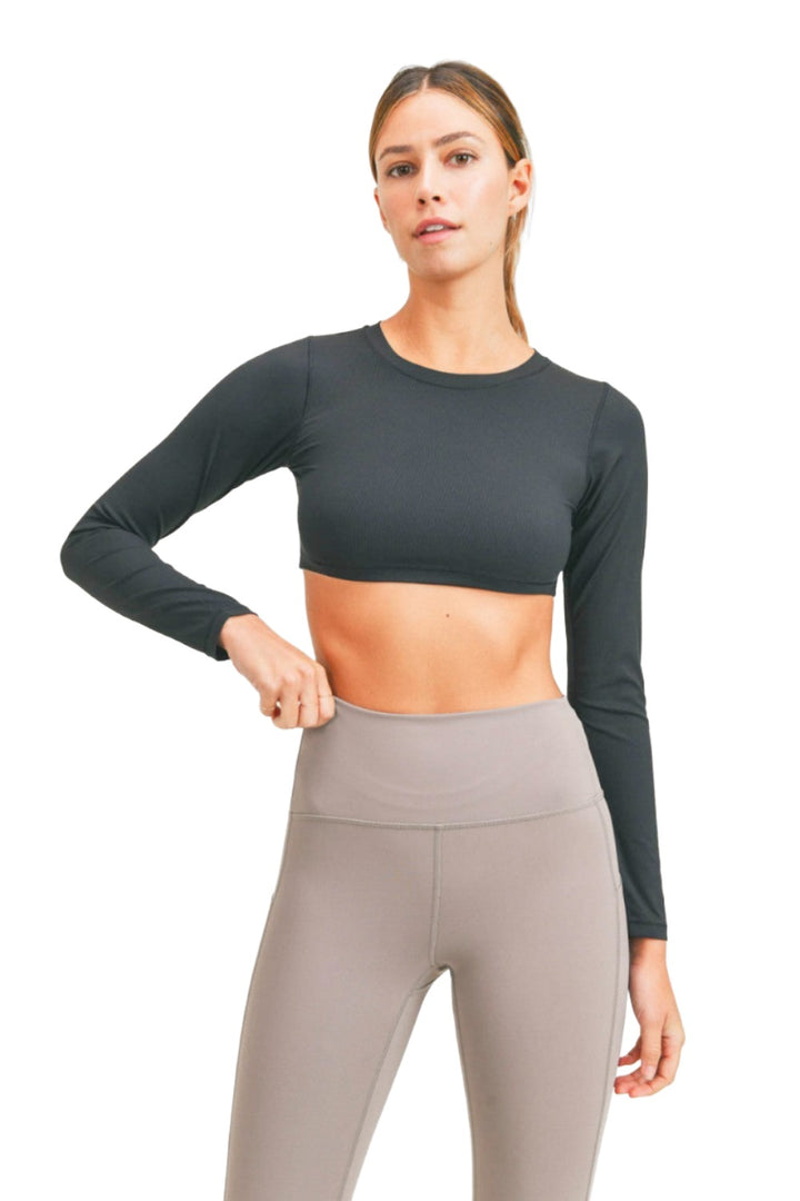 Mono B Long Sleeve Crop Top AT-A0691 - Black - Front View