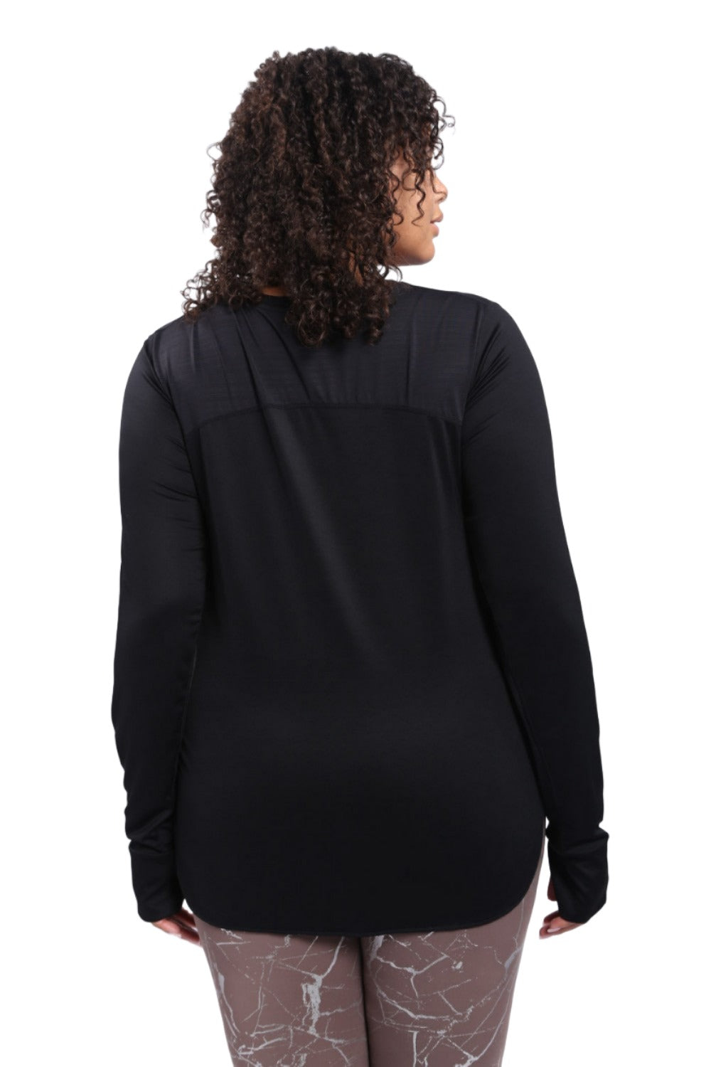 Mono B Meshy Back Long Sleeve Top AT-A0761 and Plus - Black - Back View