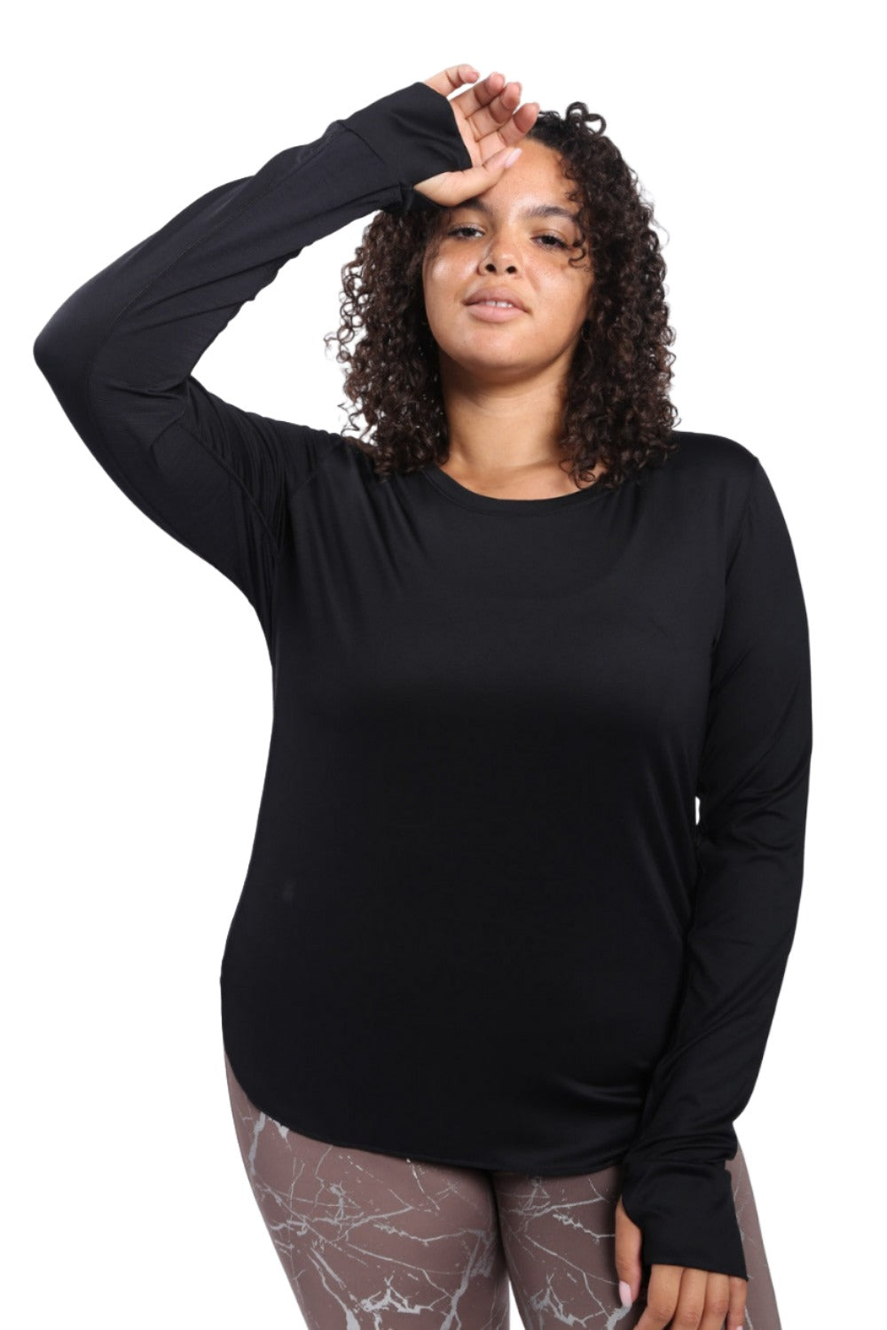 Mono B Meshy Back Long Sleeve Top AT-A0761 and Plus - Black - Front View