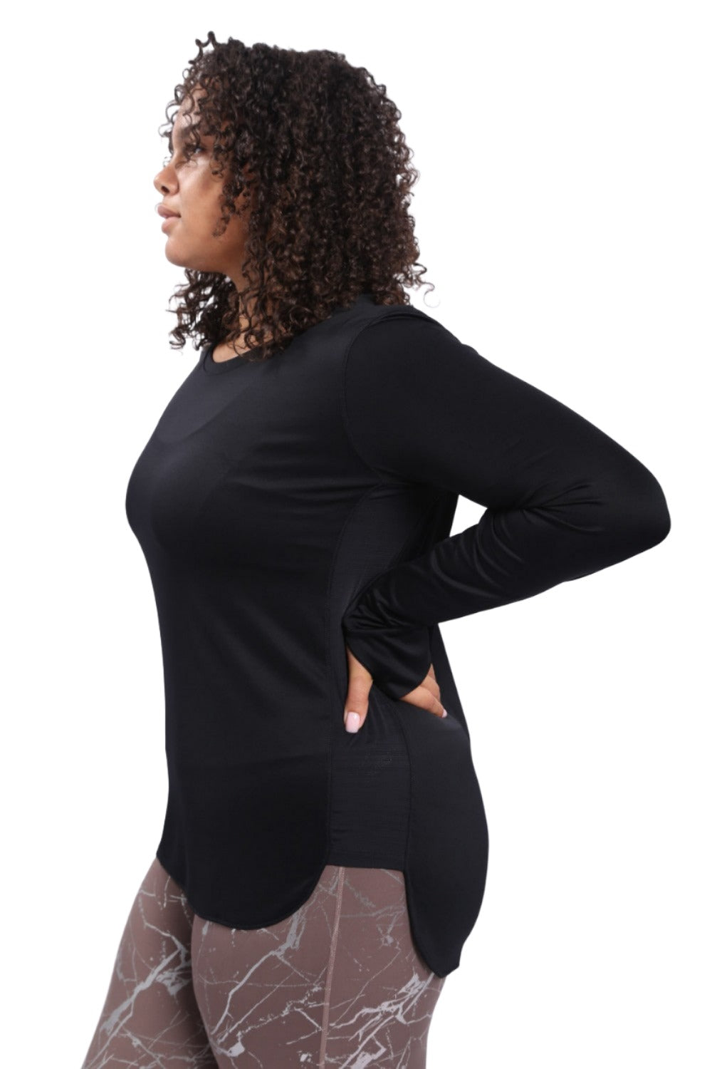 Mono B Meshy Back Long Sleeve Top AT-A0761 and Plus - Black - Side View