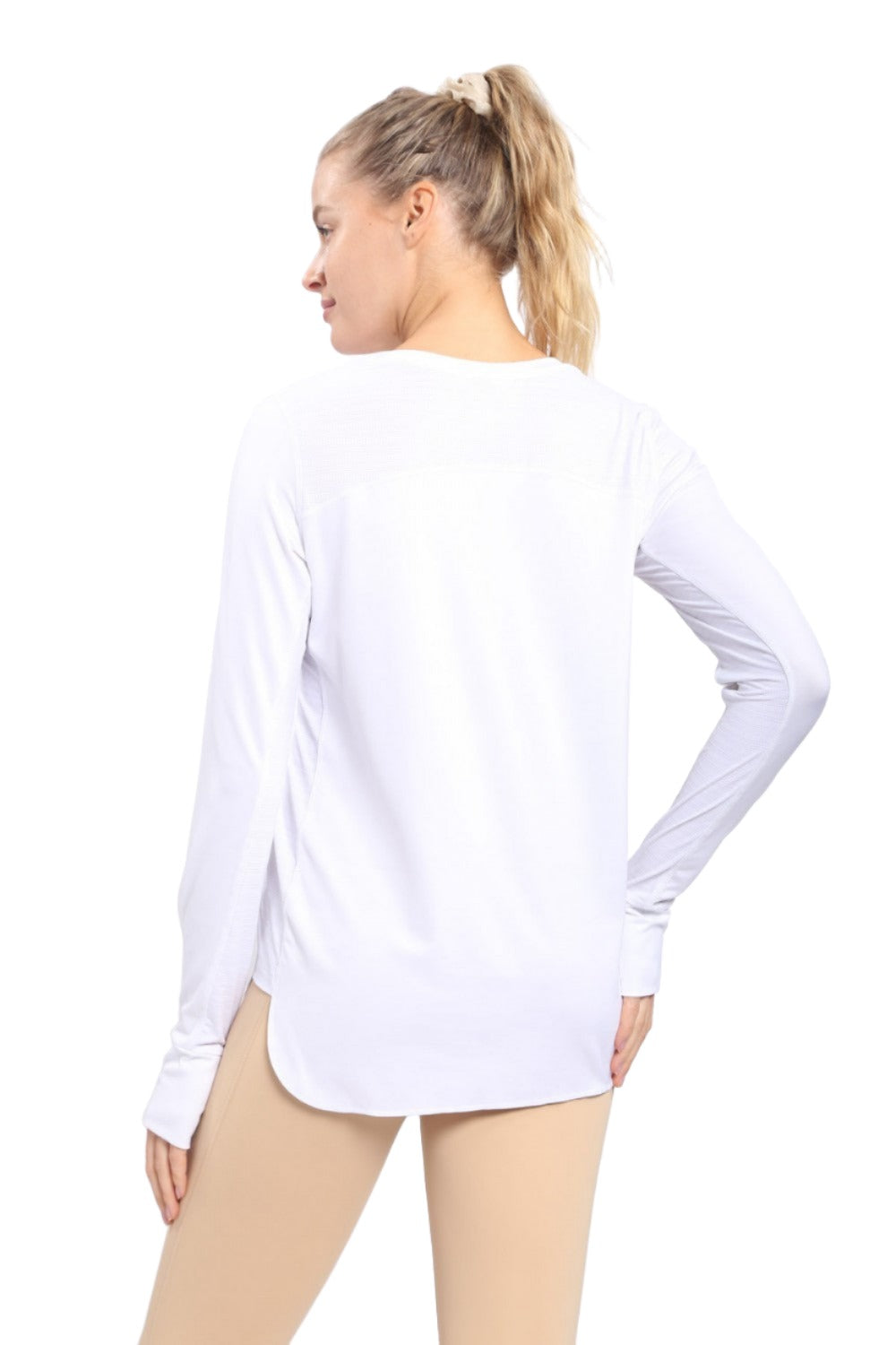 Mono B Meshy Back Long Sleeve Top AT-A0761 and Plus - White - Back View