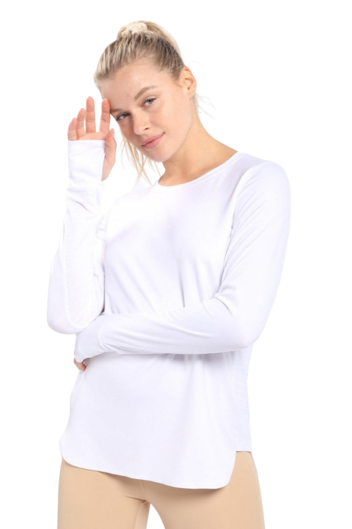 Mono B Meshy Back Long Sleeve Top AT-A0761 and Plus - White - Front View