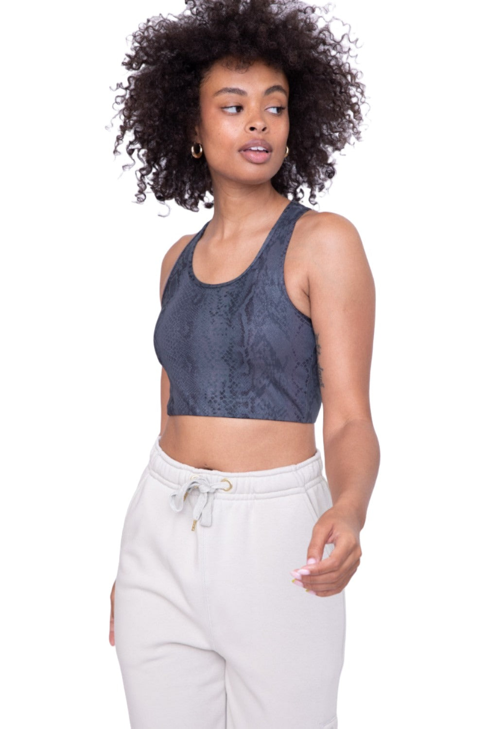 Mono B Metallic Racerback Bra AT-A0763 - Grey Snake - Front View