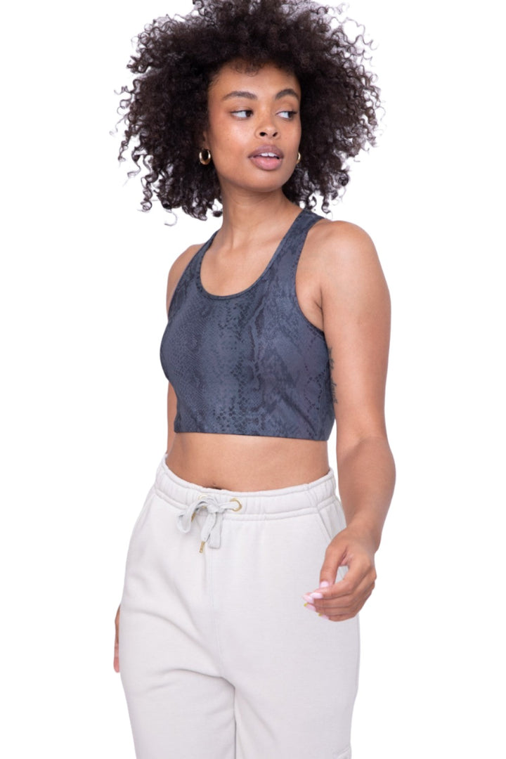 Mono B Metallic Racerback Bra AT-A0763 - Grey Snake - Front View