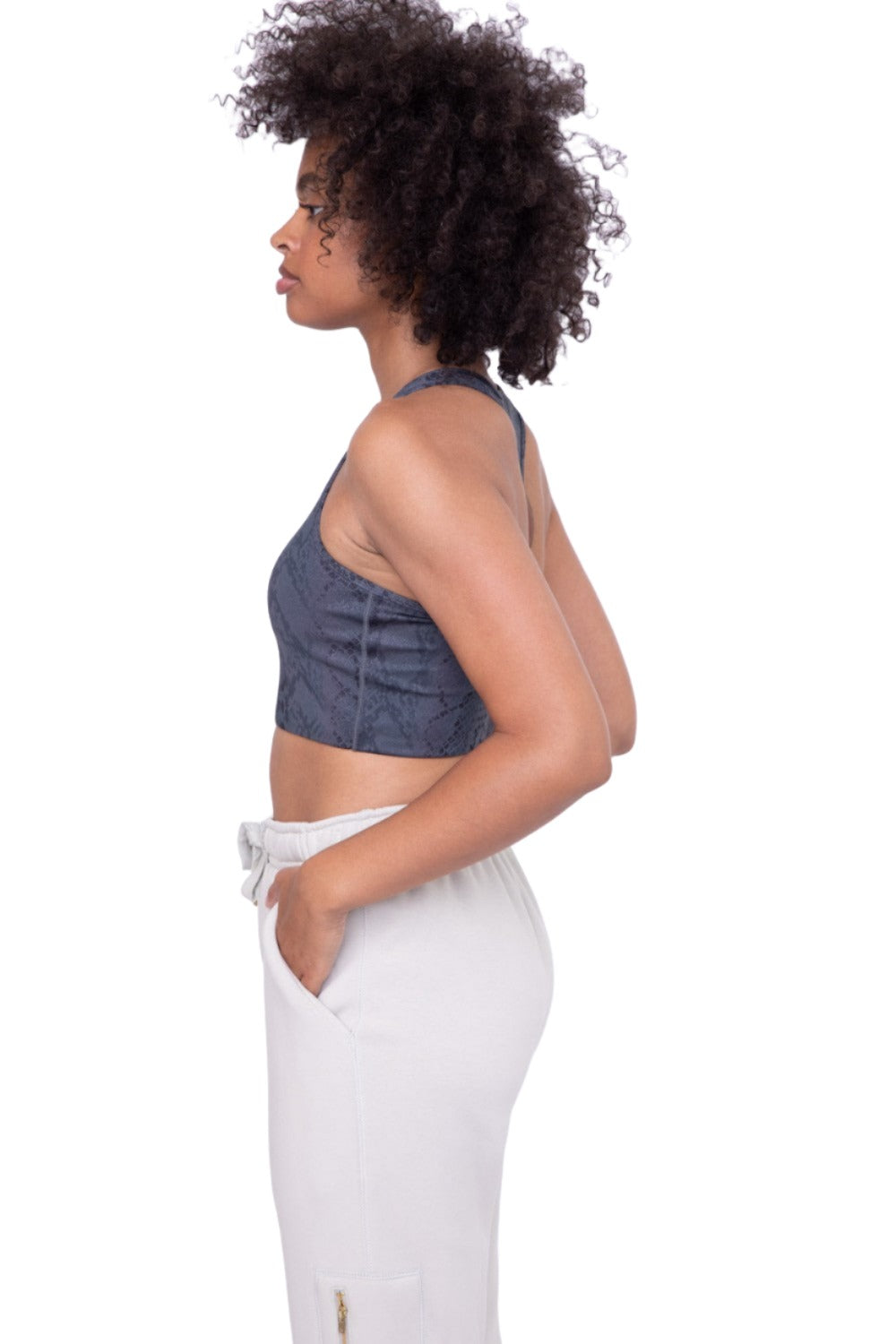 Mono B Metallic Racerback Bra AT-A0763 - Grey Snake - Side View