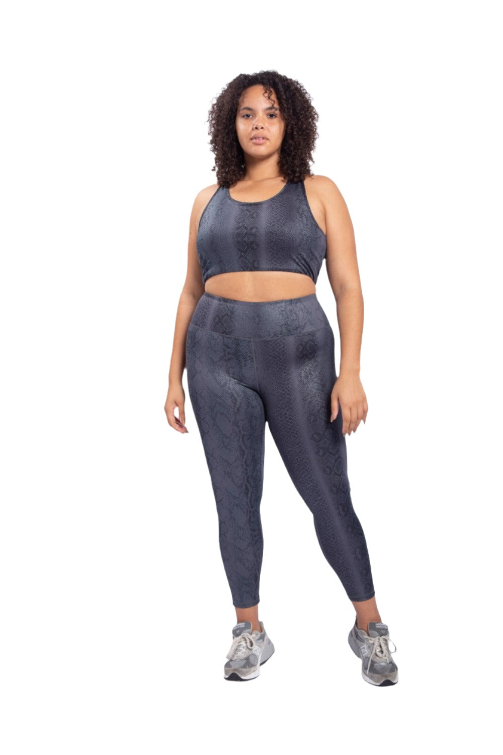 Mono B Shimmer Snake Foil High-Waisted Leggings APH-A0762 and Plus - Grey Snake - Front Full View