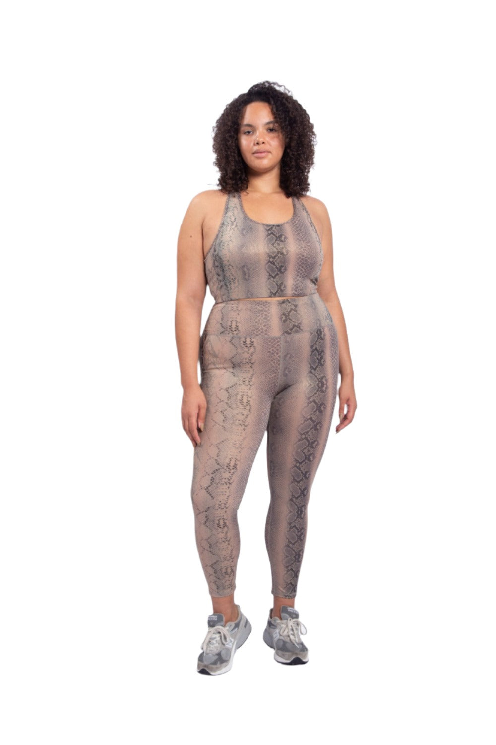 Mono B Shimmer Snake Foil High-Waisted Leggings APH-A0762 and Plus - Mushroom Snake - Front Full View