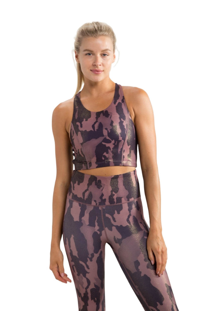 Mono B Metallic Camo Bra Top AT-A0767 - Bark - Front View