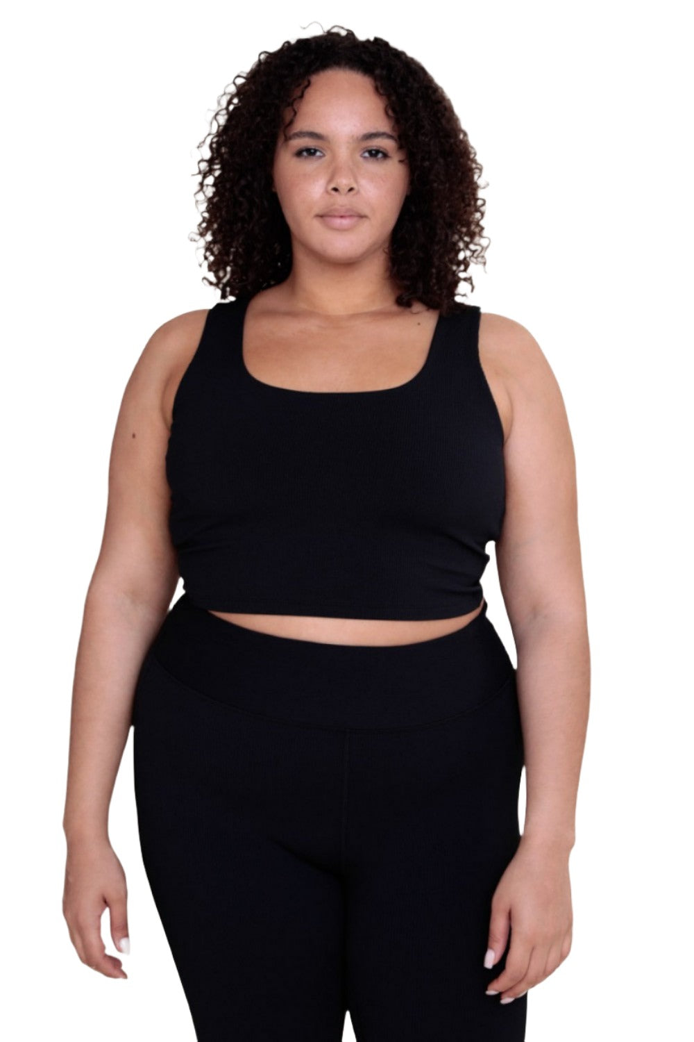 Mono B Rib Crop Bra Top AT-A08108 Plus - Black - Front View