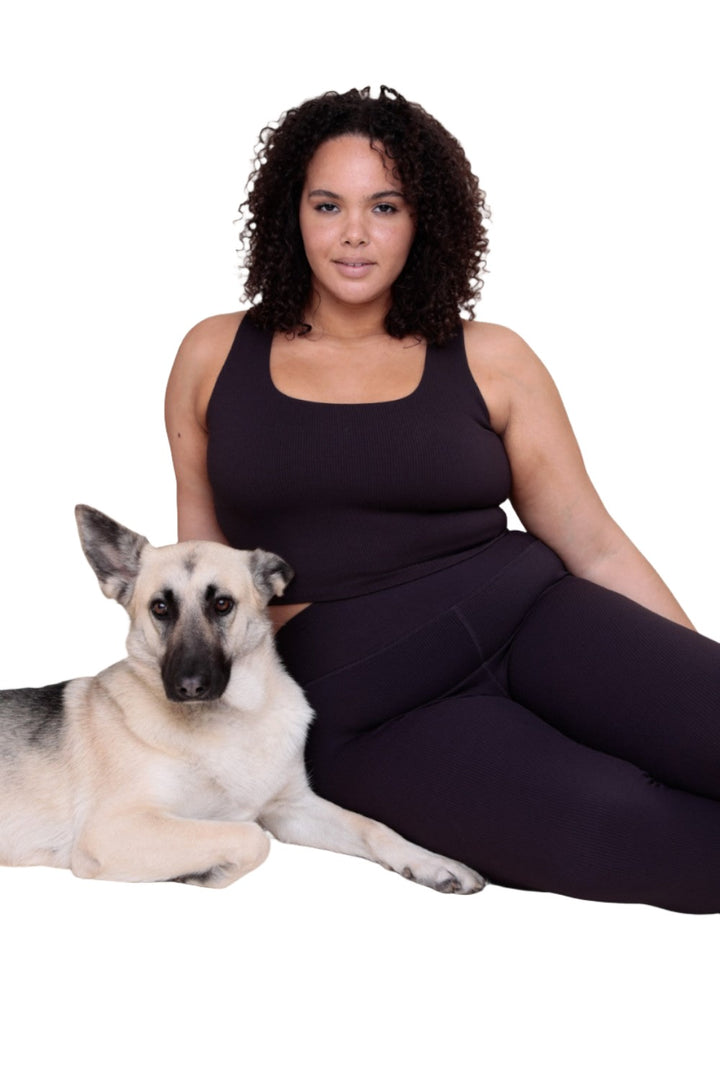 Mono B Rib Crop Bra Top AT-A08108 Plus - Black - Front Rear View