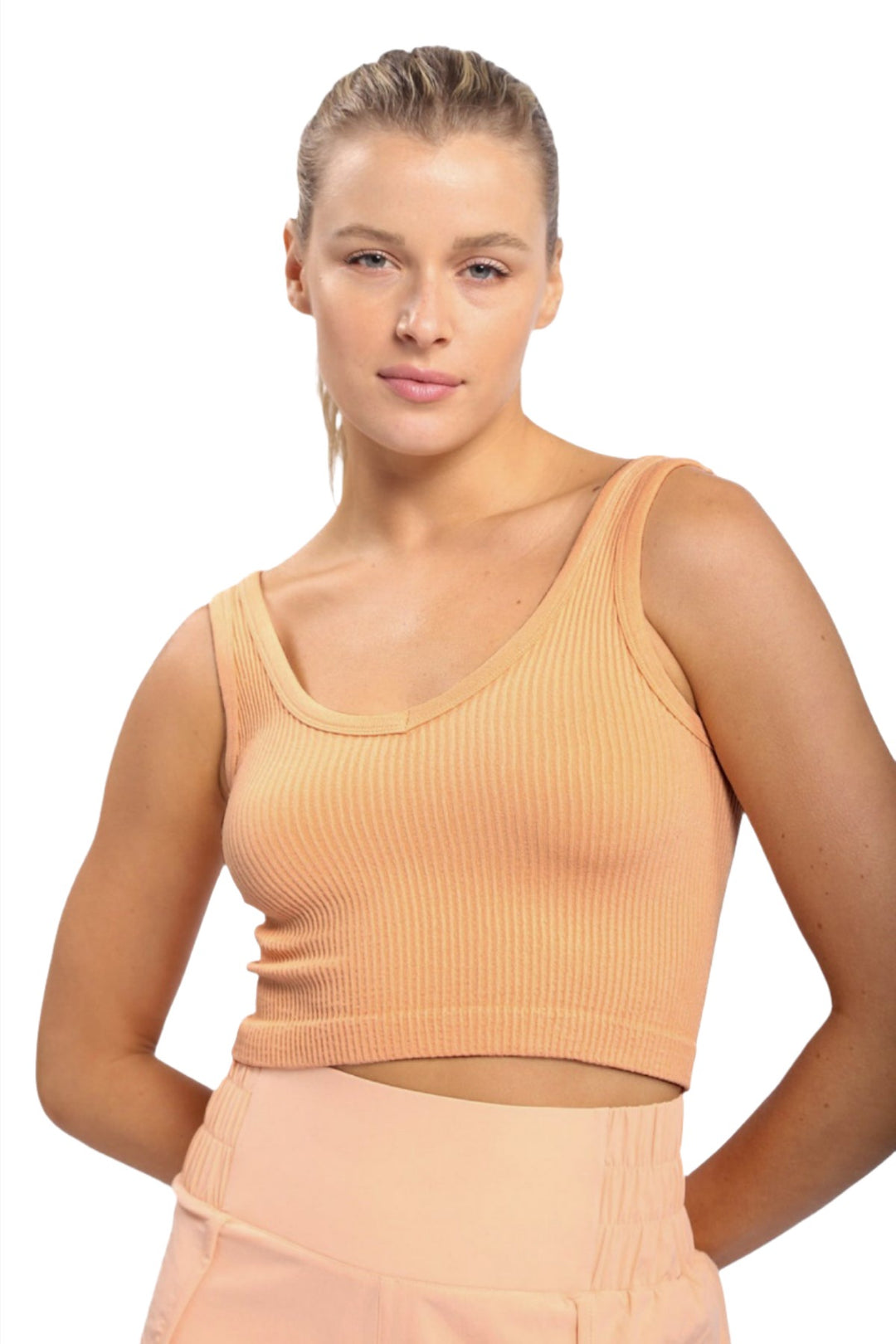 Mono B Seamless Crop Top AT-A08158 - Apricot - Front View