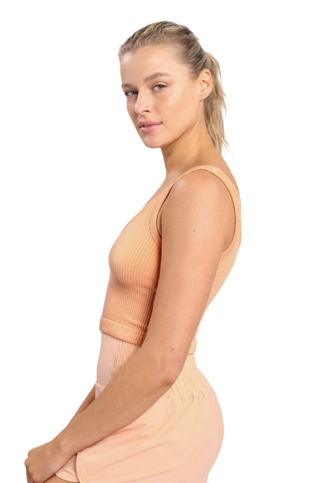 Mono B Seamless Crop Top AT-A08158 - Apricot - Side View