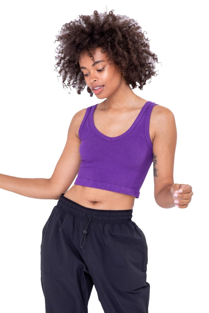 Mono B Seamless Crop Top AT-A08158 - Royal Purple - Front View