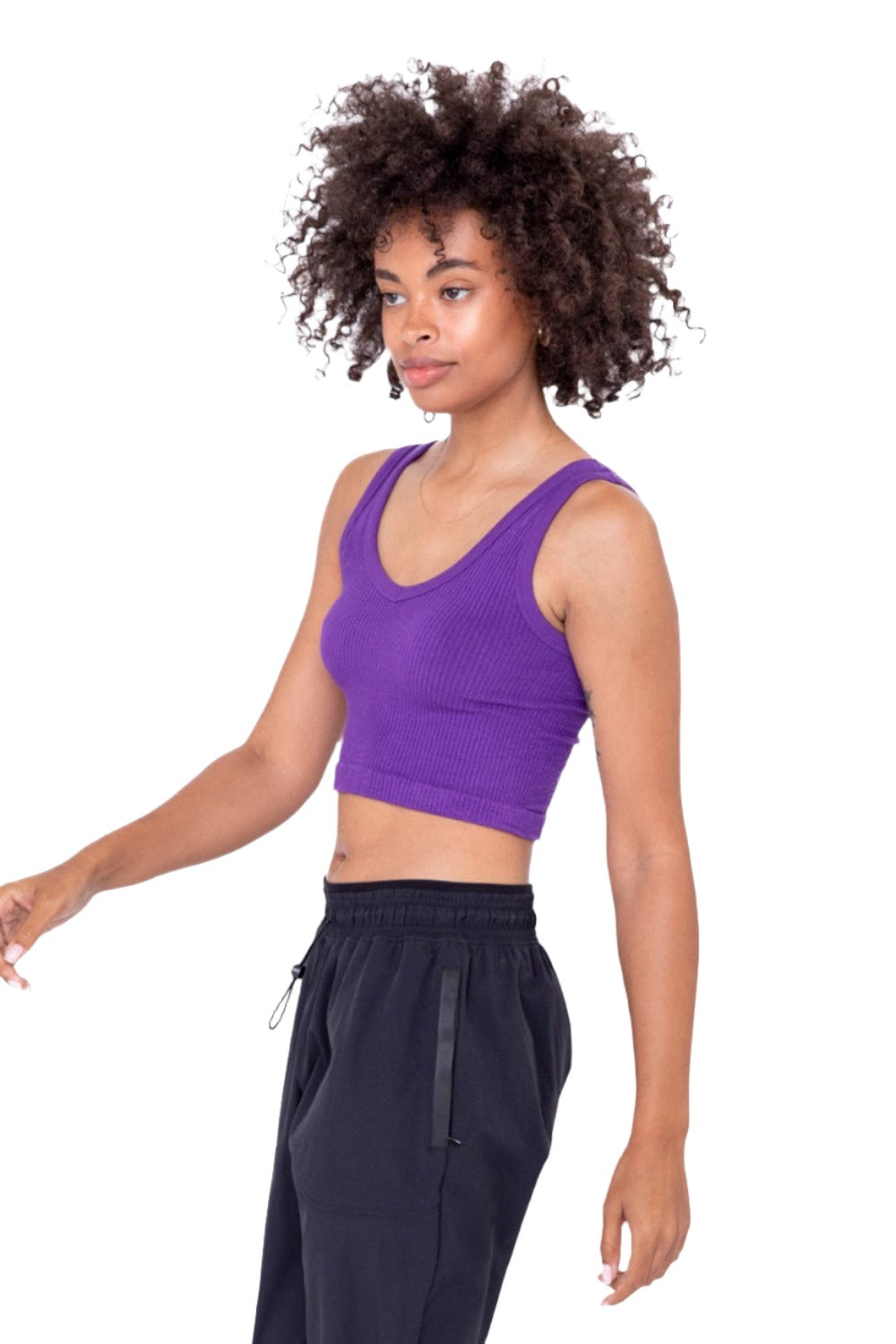 Mono B Seamless Crop Top AT-A08158 - Royal Purple - Side View