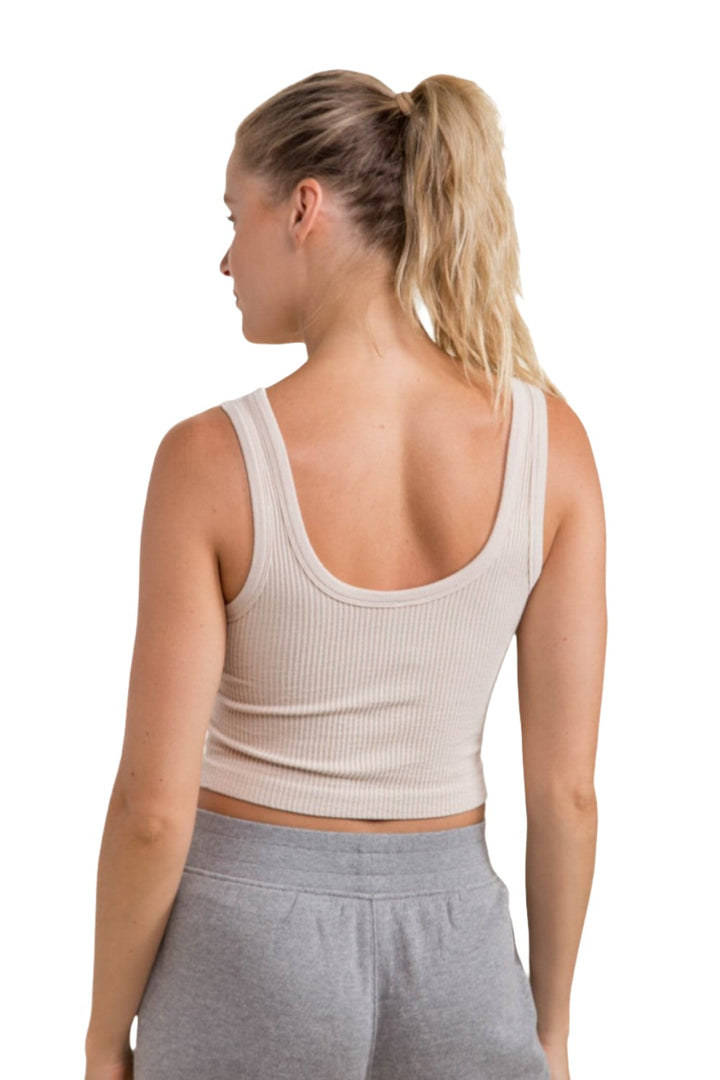 Mono B Seamless Crop Top AT-A08158 - Stone - Back View