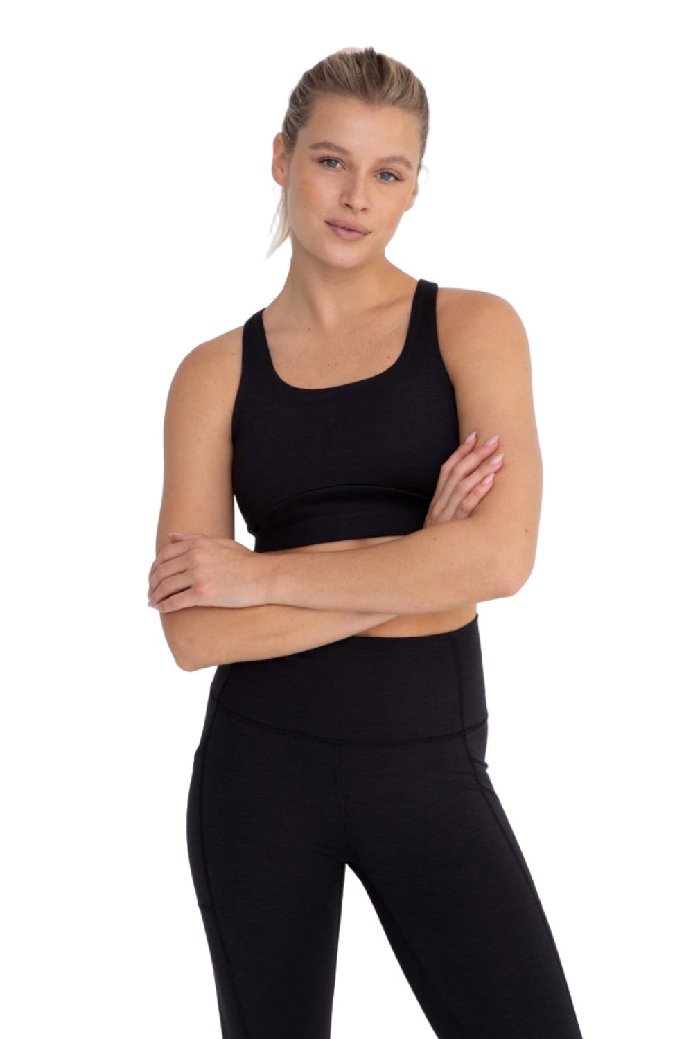 Mono B Brushed Racer Sports Bra AT-A0818 - Black - Front View