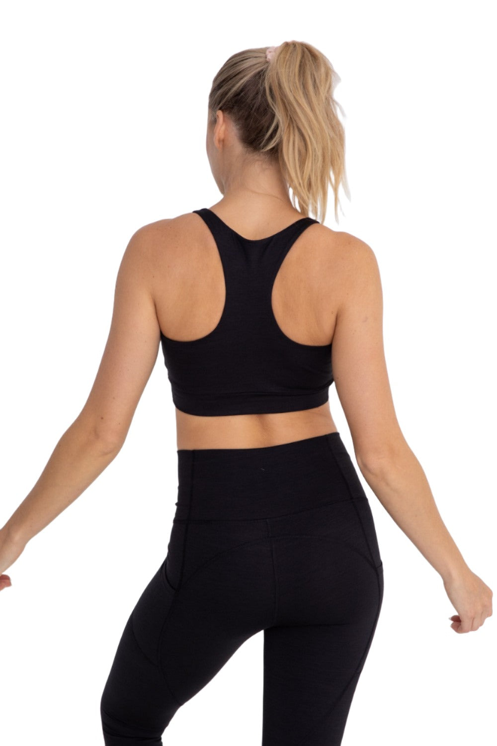 Mono B Brushed Racer Sports Bra AT-A0818 - Black - Back View