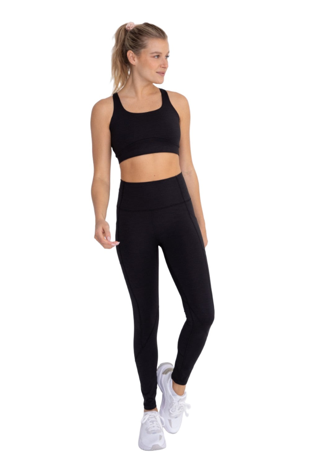 Mono B Brushed Racer Sports Bra AT-A0818 - Black - Front Full View
