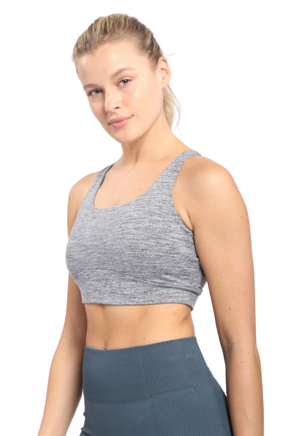 Mono B Brushed Racer Sports Bra AT-A0818 - Charcoal - Side View