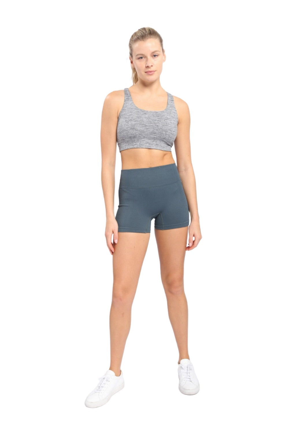 Mono B Brushed Racer Sports Bra AT-A0818 - Charcoal - Front Full View