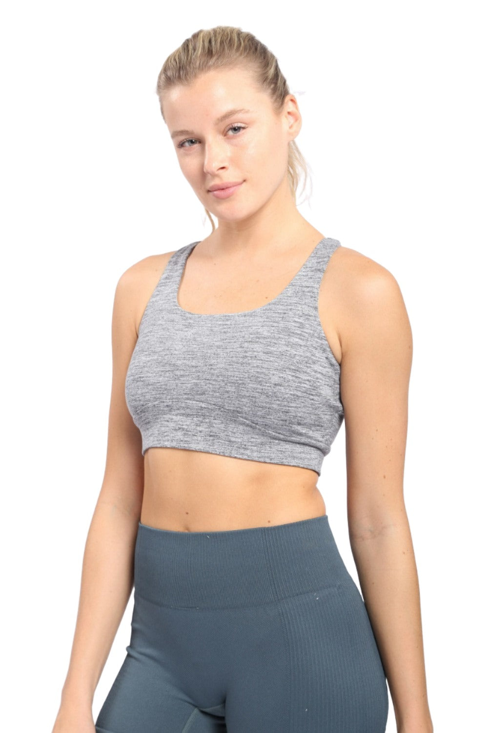 Mono B Brushed Racer Sports Bra AT-A0818 - Charcoal - Front View