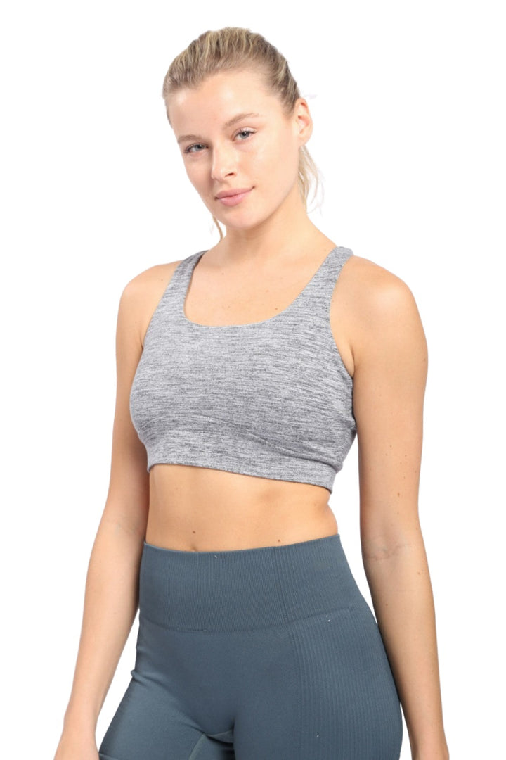 Mono B Brushed Racer Sports Bra AT-A0818 - Charcoal - Front View