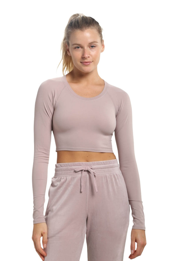 Mono B Newport Cutout Back Long-Sleeve Crop Top AT-A0840 - Iris - Front View