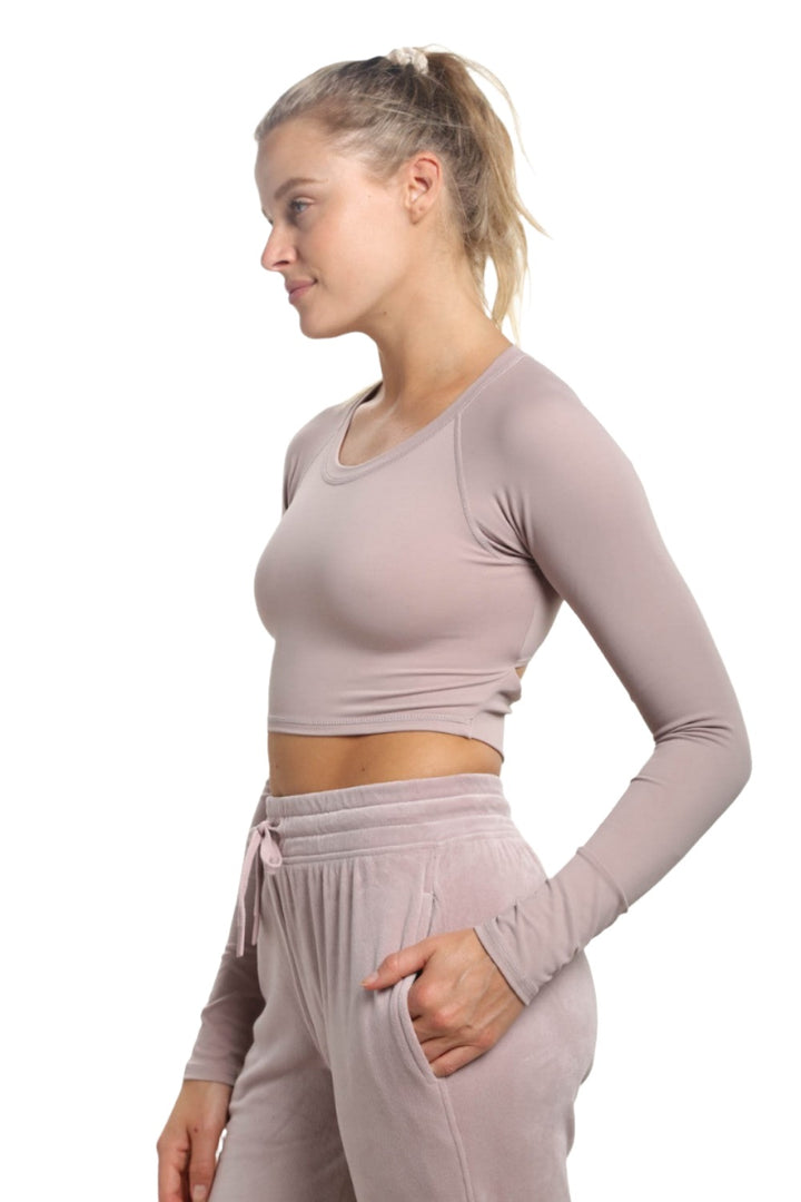 Mono B Newport Cutout Back Long-Sleeve Crop Top AT-A0840 - Iris - Side View