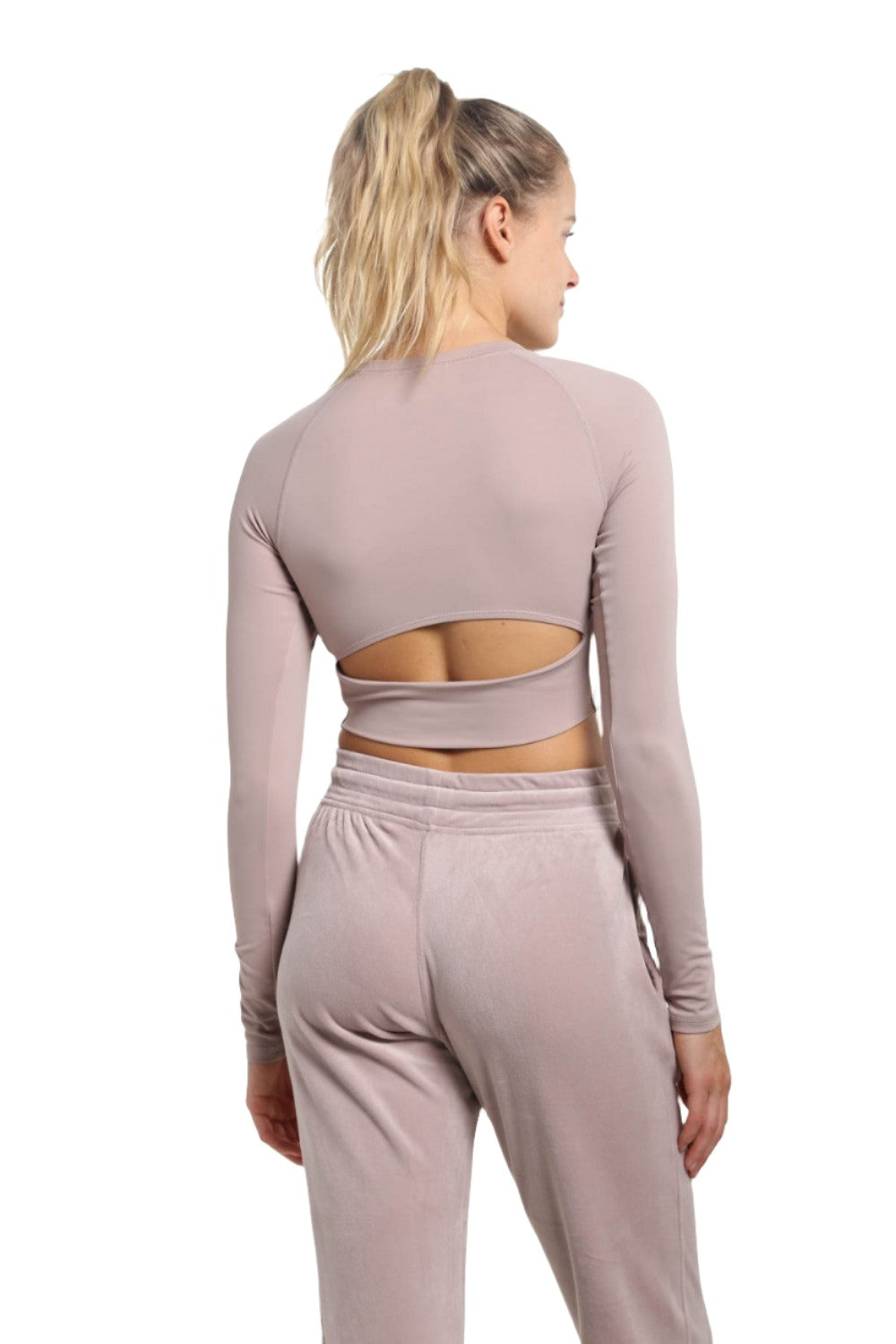 Mono B Newport Cutout Back Long-Sleeve Crop Top AT-A0840 - Iris - Back View2