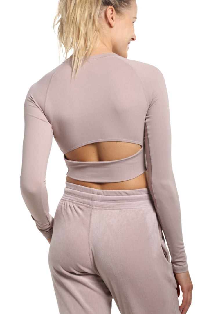 Mono B Newport Cutout Back Long-Sleeve Crop Top AT-A0840 - Iris - Back View