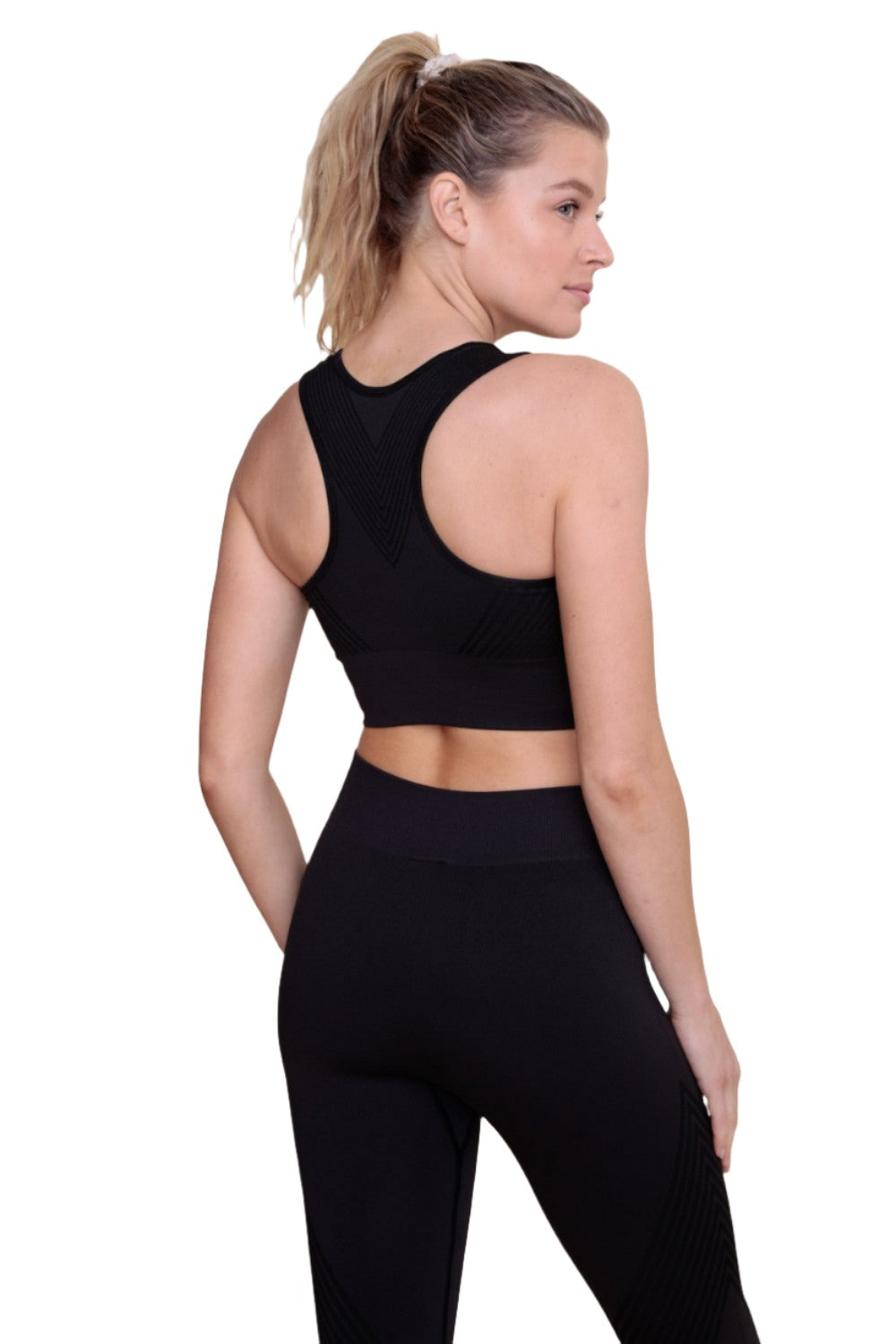 Mono B Seamless Striped Racer Back Bra Top AT-A0890 - Charcoal - Back View