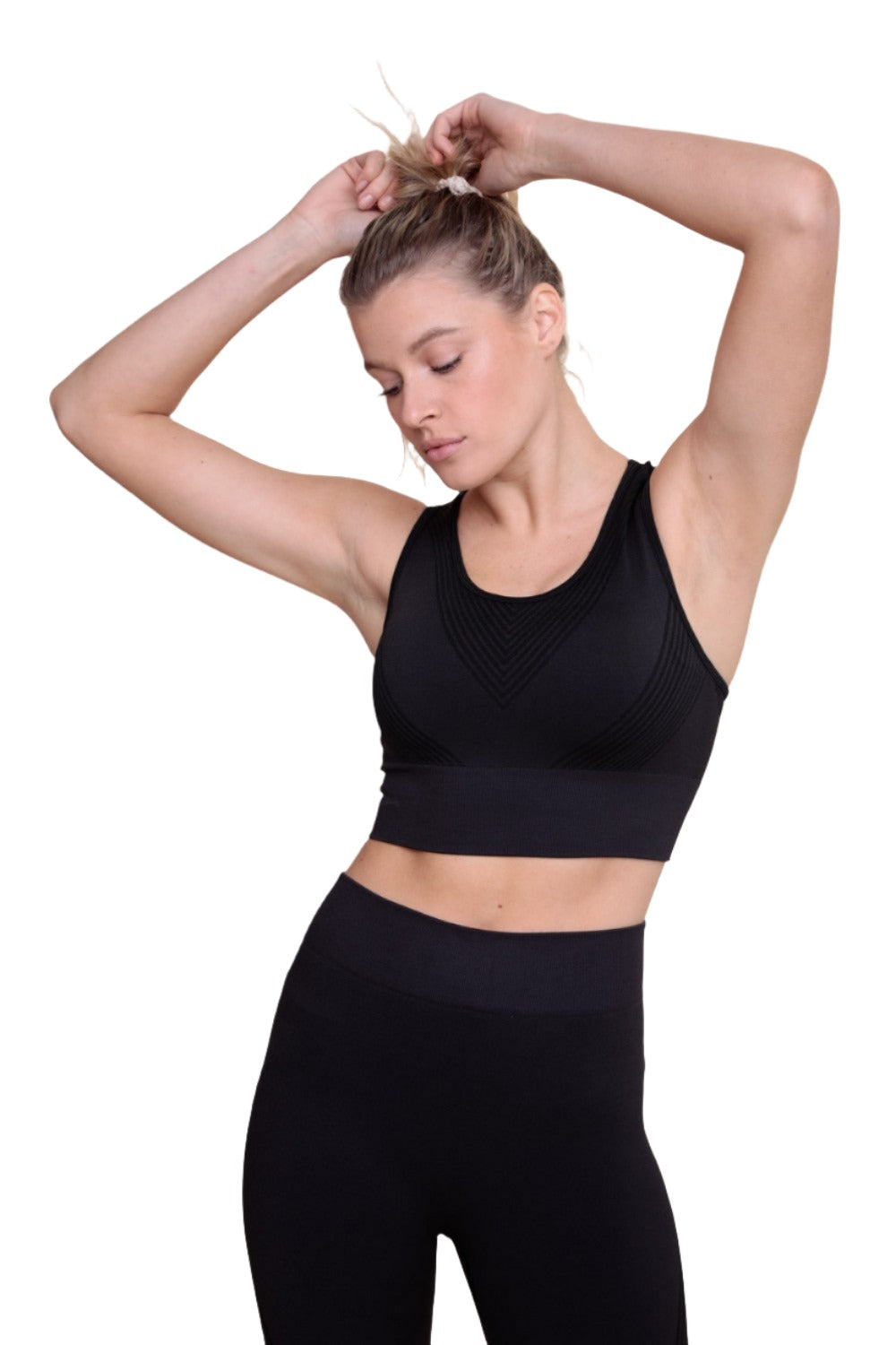 Mono B Seamless Striped Racer Back Bra Top AT-A0890 - Charcoal - Front View