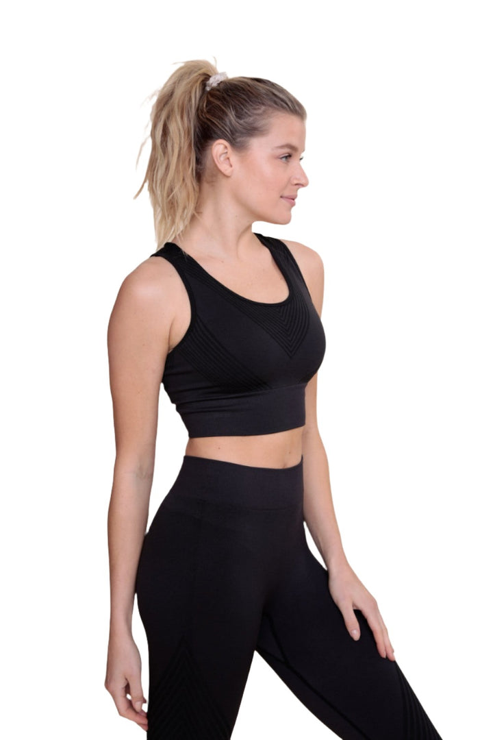 Mono B Seamless Striped Racer Back Bra Top AT-A0890 - Charcoal - Side View