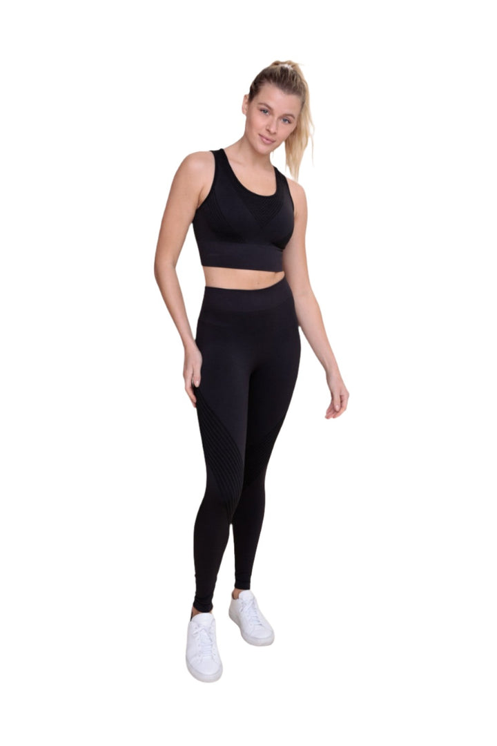 Mono B Seamless Striped Racer Back Bra Top AT-A0890 - Charcoal - Front Full View